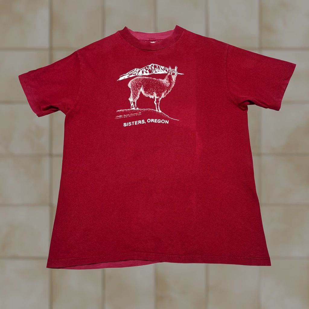 Hanes VINTAGE Sisters Oregon Llama Shirt Men's Large Red 80s Single Stitch Size US L / EU 52-54 / 3 - 1 Thumbnail