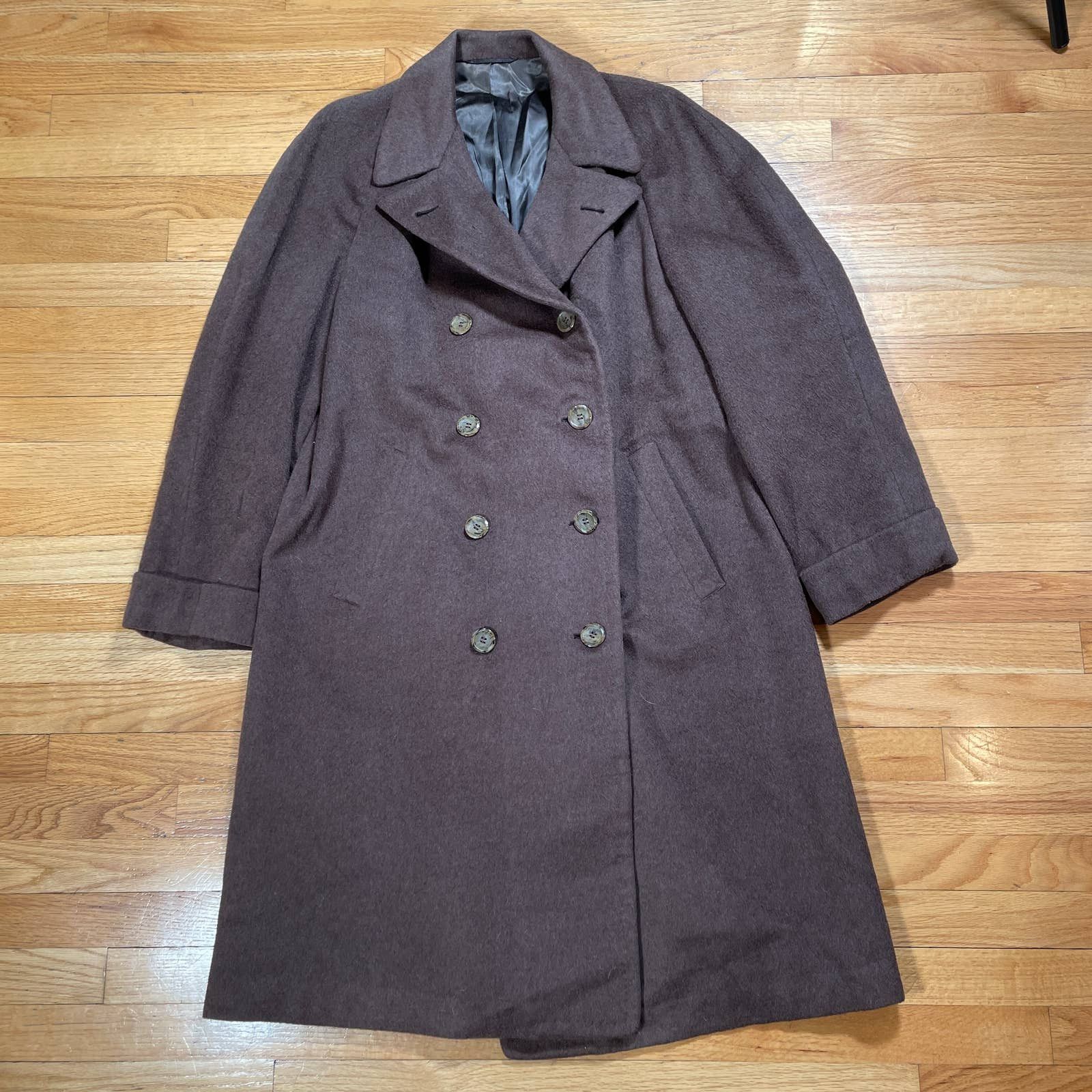 Image of Vintage Brown Wool Double Breasted Overcoat, Men's (Size XL)