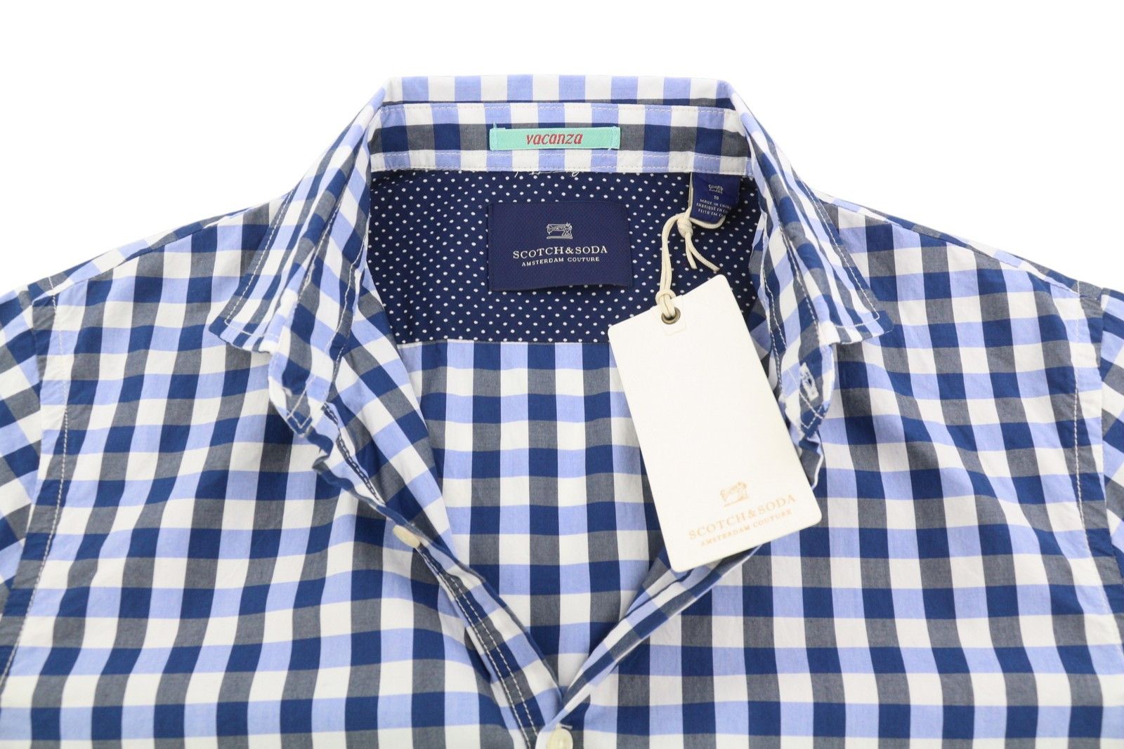 Scotch & Soda S Blue Checked Cutaway Button-Up Short Sleeve Shirt 89049 Size US S / EU 44-46 / 1 - 5 Thumbnail