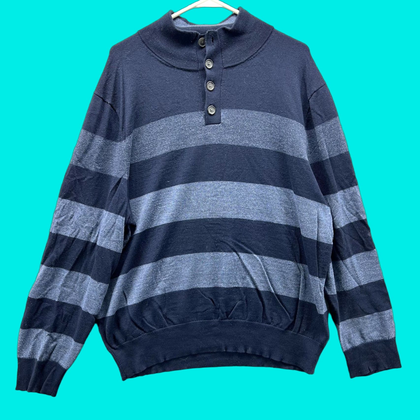 Brooks Brothers Brooks Brothers Sweater Mens XL Blue Wool Stripe Mock Neck Henley Knit Pullover Size US XL / EU 56 / 4 - 1 Thumbnail