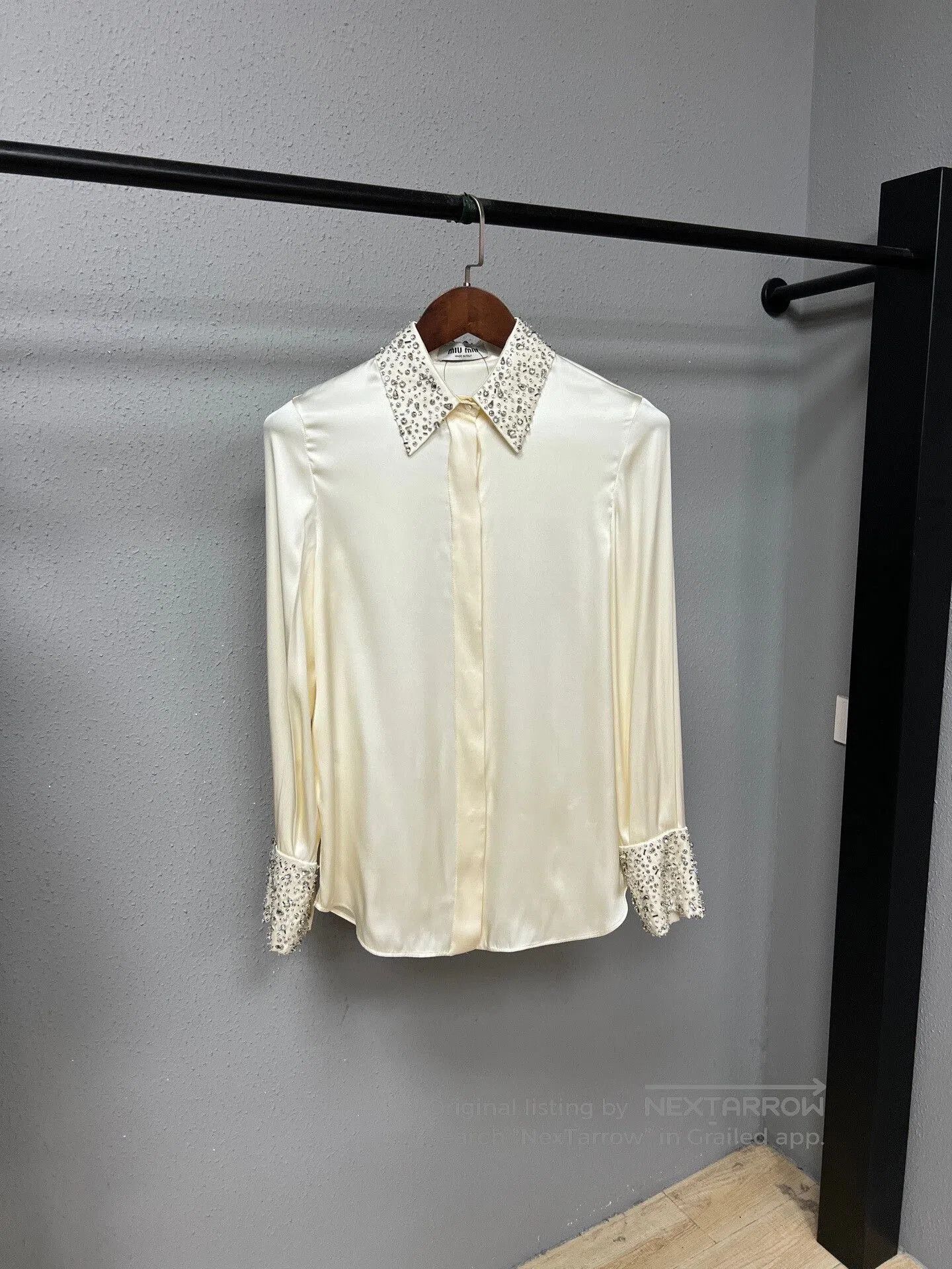 miumiu crystal silk blouse in size 38.