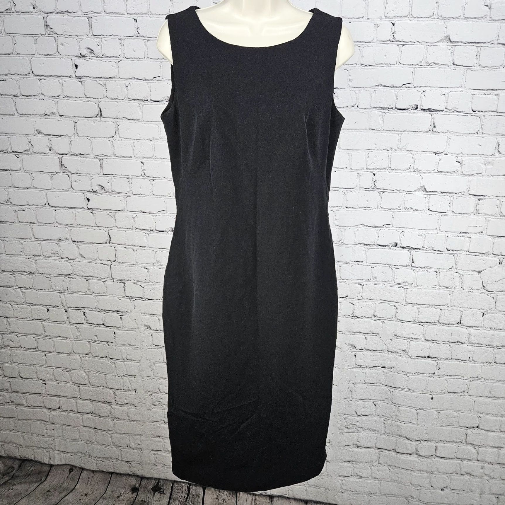 Vintage Caslon Black Dress Sleeveless Midi Sheath Lined Back Zip Side Slits Stretch 8 Size M / US 6-8 / IT 42-44 - 2 Thumbnail