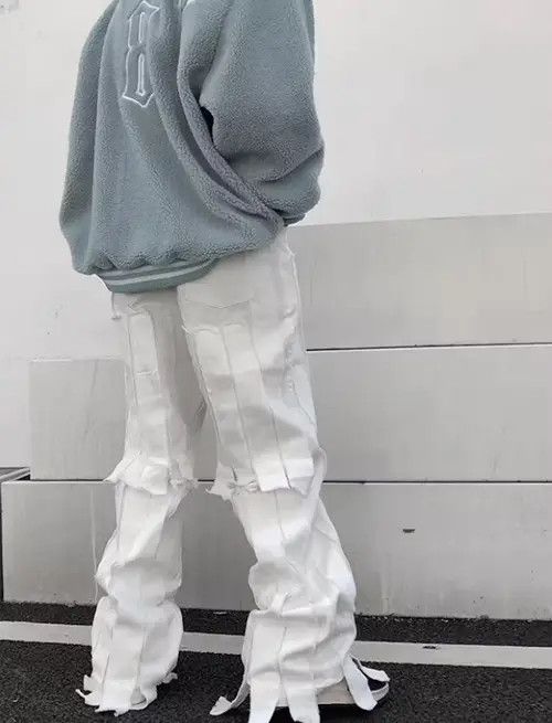 image of Vintage Velvet Oversize Pants in White, Men's (Size 32)