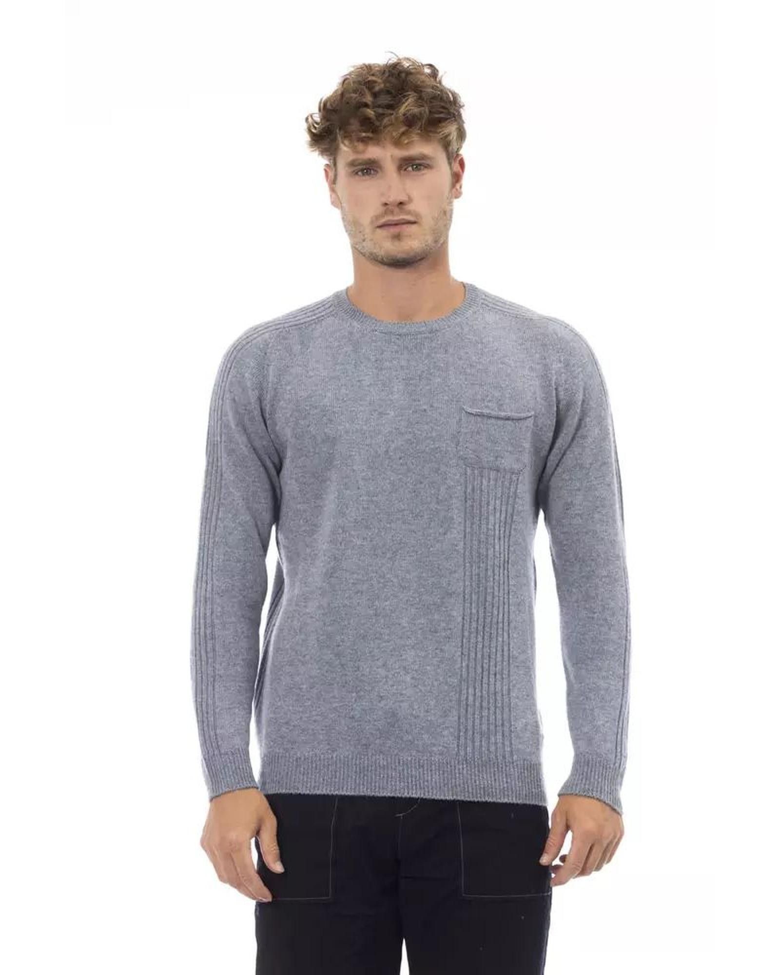 image of Alpha Studio Viscose Crewneck Sweater With Front Pocket in Light Blue, Men's (Size 2XL)