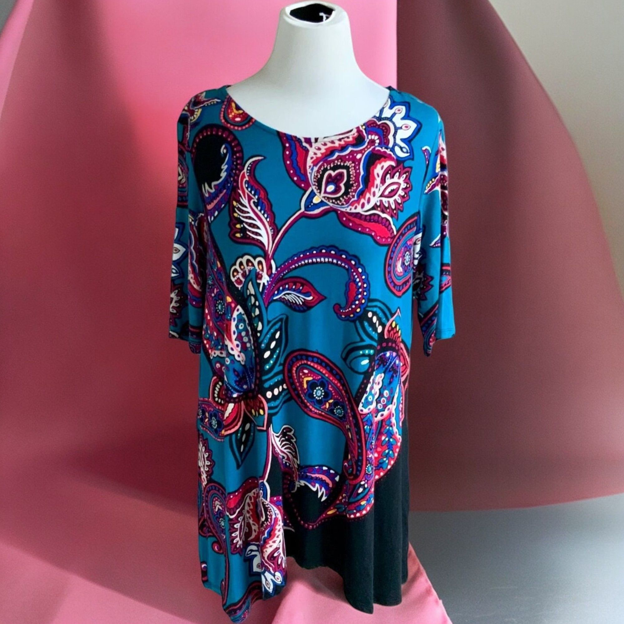 Designer Dana Buchman Short Sleeve Paisley Print Tunic Medium Size M / US 6-8 / IT 42-44 - 2 Thumbnail