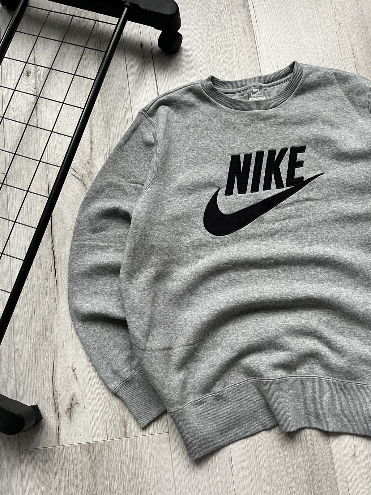 Nike × Vintage Vintage 90s Nike Big Swoosh Logo Grey Sweatshirt Y2K Size US XL / EU 56 / 4 - 3 Thumbnail