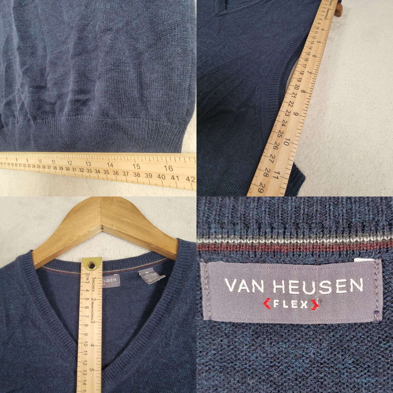 Van Heusen Van Heusen Men’s Sweater Vest M Blue Gray V-Neck Knit Cotton Blend Comfortable Classic Casual Travel Golf Walking Hiking Size US M / EU 48-50 / 2 - 8 Thumbnail