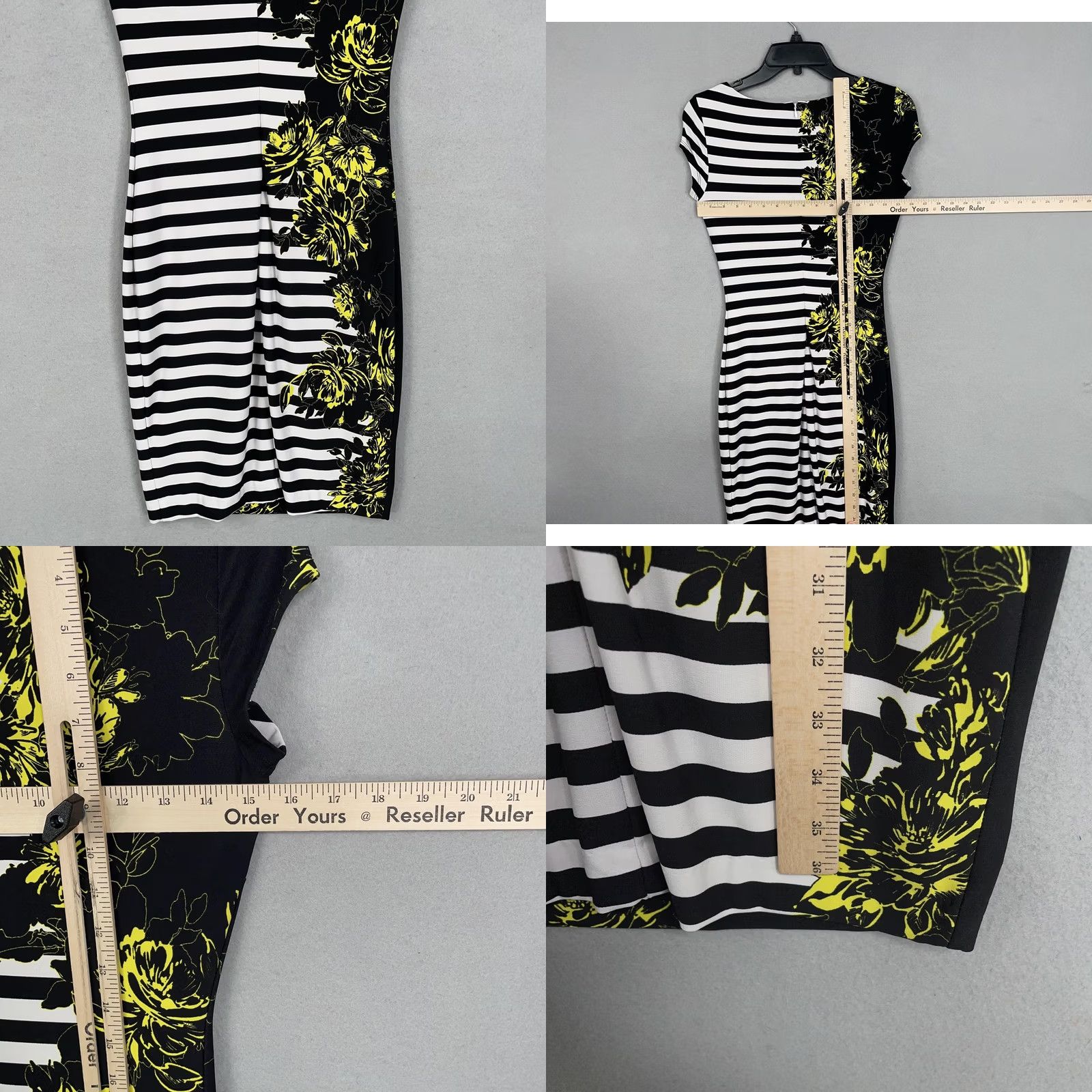 Vintage Cache Dress Womens Black White Stripe Yellow Floral Stretch Sheath Bodycon XS Size XS / US 0-2 / IT 36-38 - 8 Thumbnail
