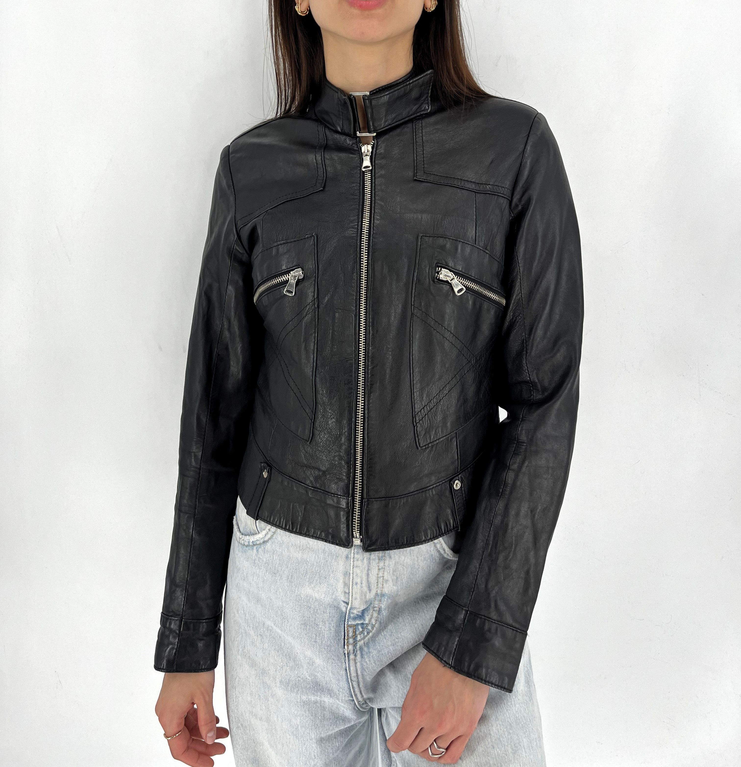 Leather Blue Blue Black Leather Biker Jacket Racing Moto HONDA BMW Size S / US 4 / IT 40 - 3 Thumbnail