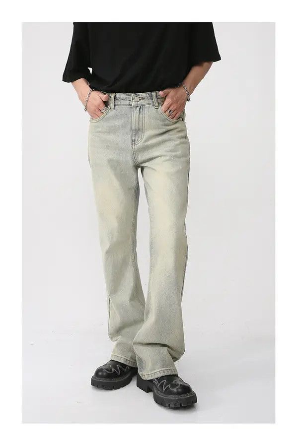 VIBE Retro mud yellow distressed white flared straight trousers Size US 30 / EU 46 - 2 Thumbnail