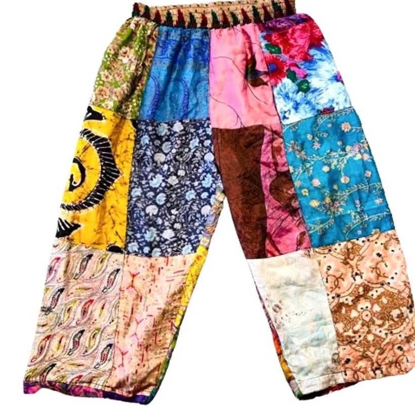 Vintage VINTAGE Pure Silks Sacred Threads Boho Patchwork Wide Leg Pants M/L Blue Women Pants Size 32" / US 10 / IT 46 - 2 Thumbnail