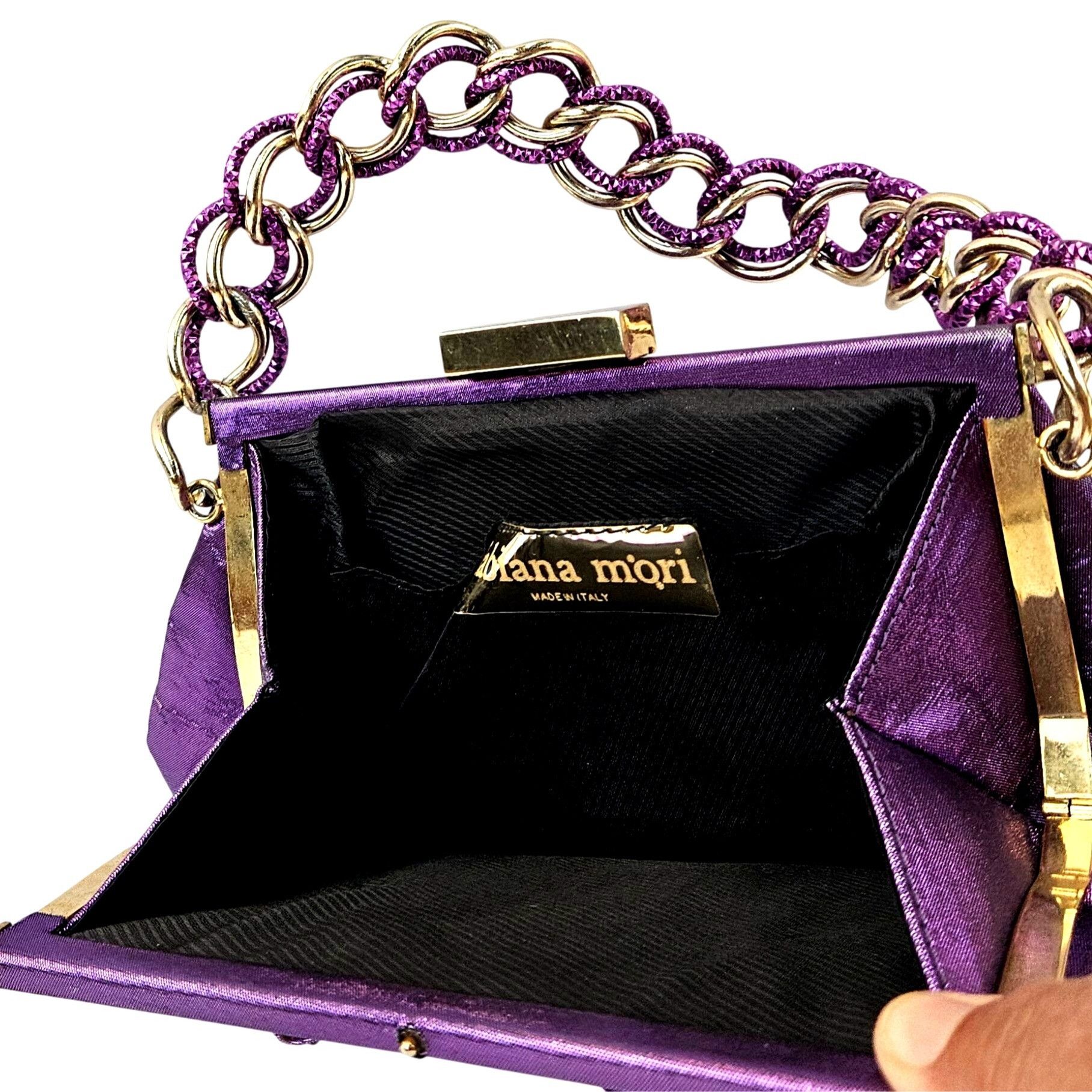 Other Fabiana Mori Italian Purple Satin Evening Bag Rhinestone Bow Size ONE SIZE - 3 Thumbnail