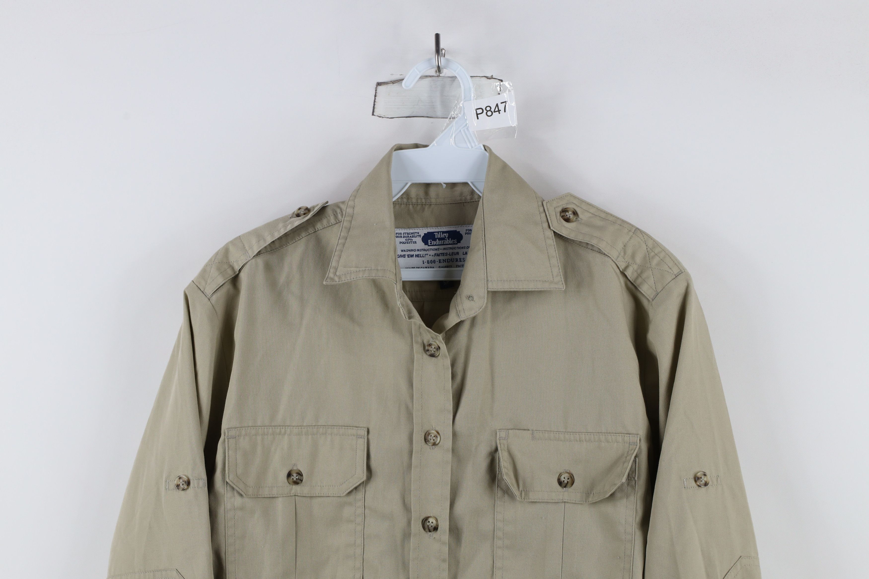 Tilley × Vintage Vintage 90s Tilley Endurables Collared Button Shirt Beige Size S / US 4 / IT 40 - 2 Thumbnail