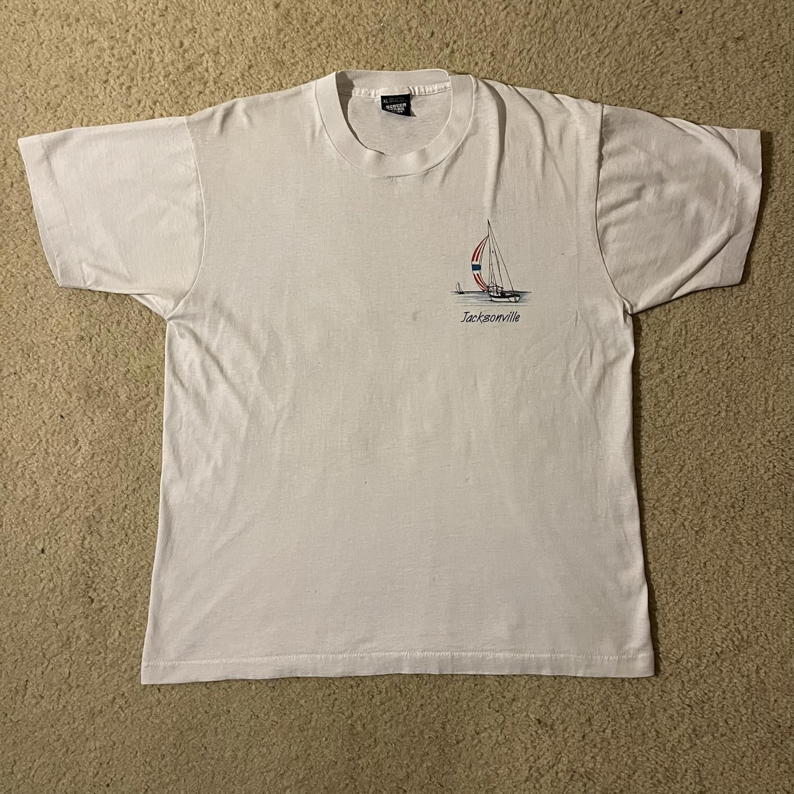 Designer VTG 80s Jacksonville Travel Single Stitch White Graphic Tee Size US XL / EU 56 / 4 - 2 Thumbnail