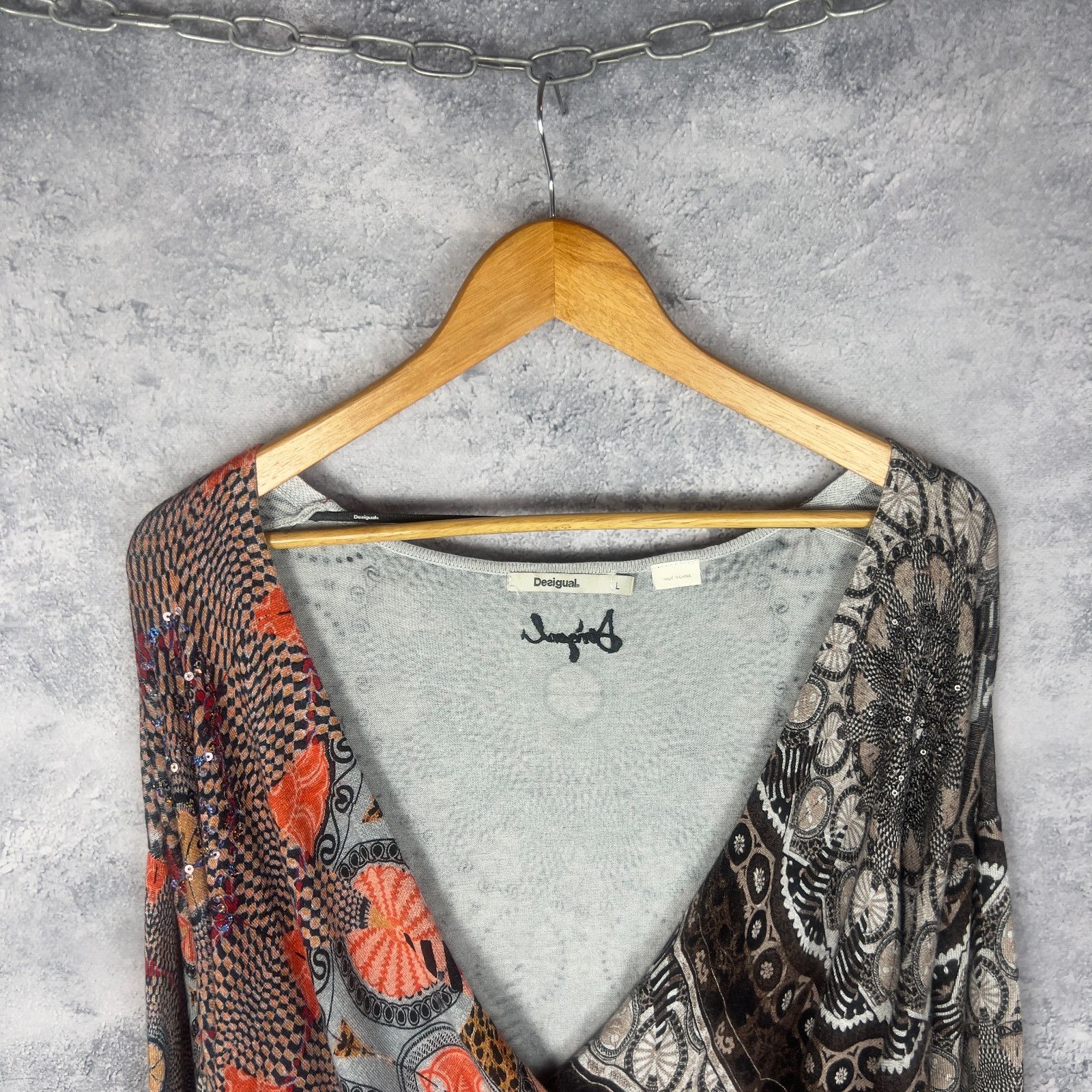 Desigual Desigual Women's Size L Sweater V-Neck Long Sleeve` Size L / US 10 / IT 46 - 2 Thumbnail