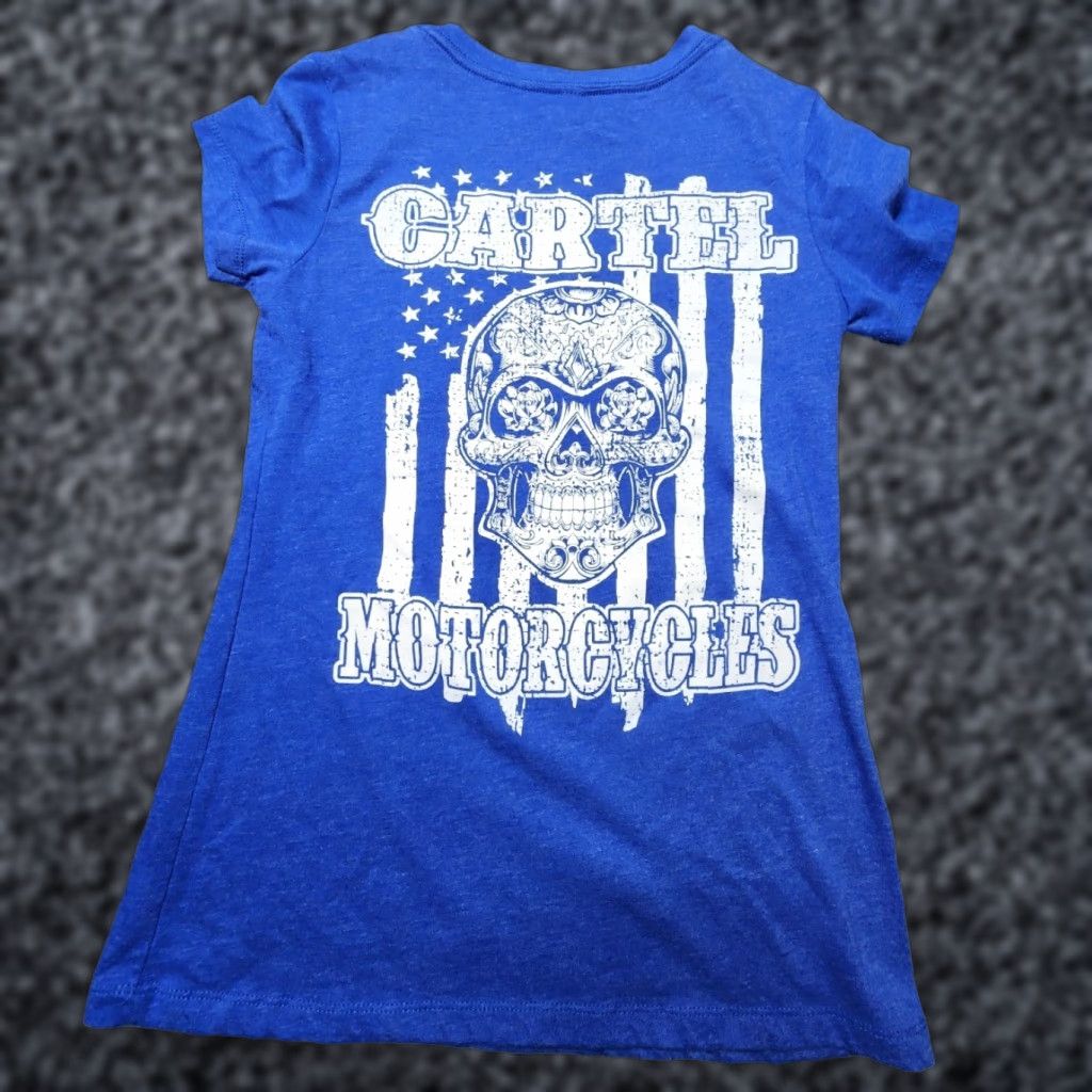 Vintage Womens L Cartel Motorcycles Skull Fort Lauderdale V-Neck T Shirt Double Sided Shirt Womens L Blue Skull Fort Lauderdale V-Neck T Shirt Double Sided Size L / US 10 / IT 46 - 1 Thumbnail