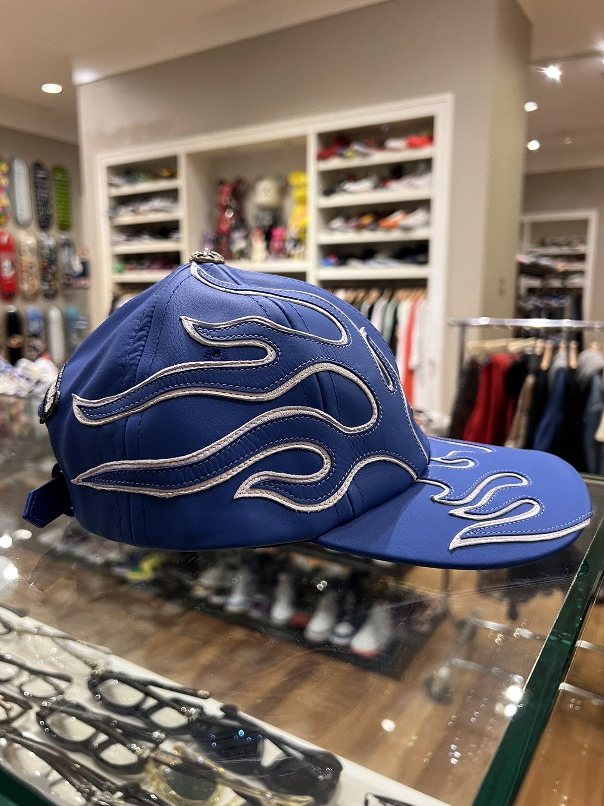 Chrome Hearts Chrome Hearts VIP Leather Flame Baseball Cap Blue Hat Size ONE SIZE - 5 Thumbnail