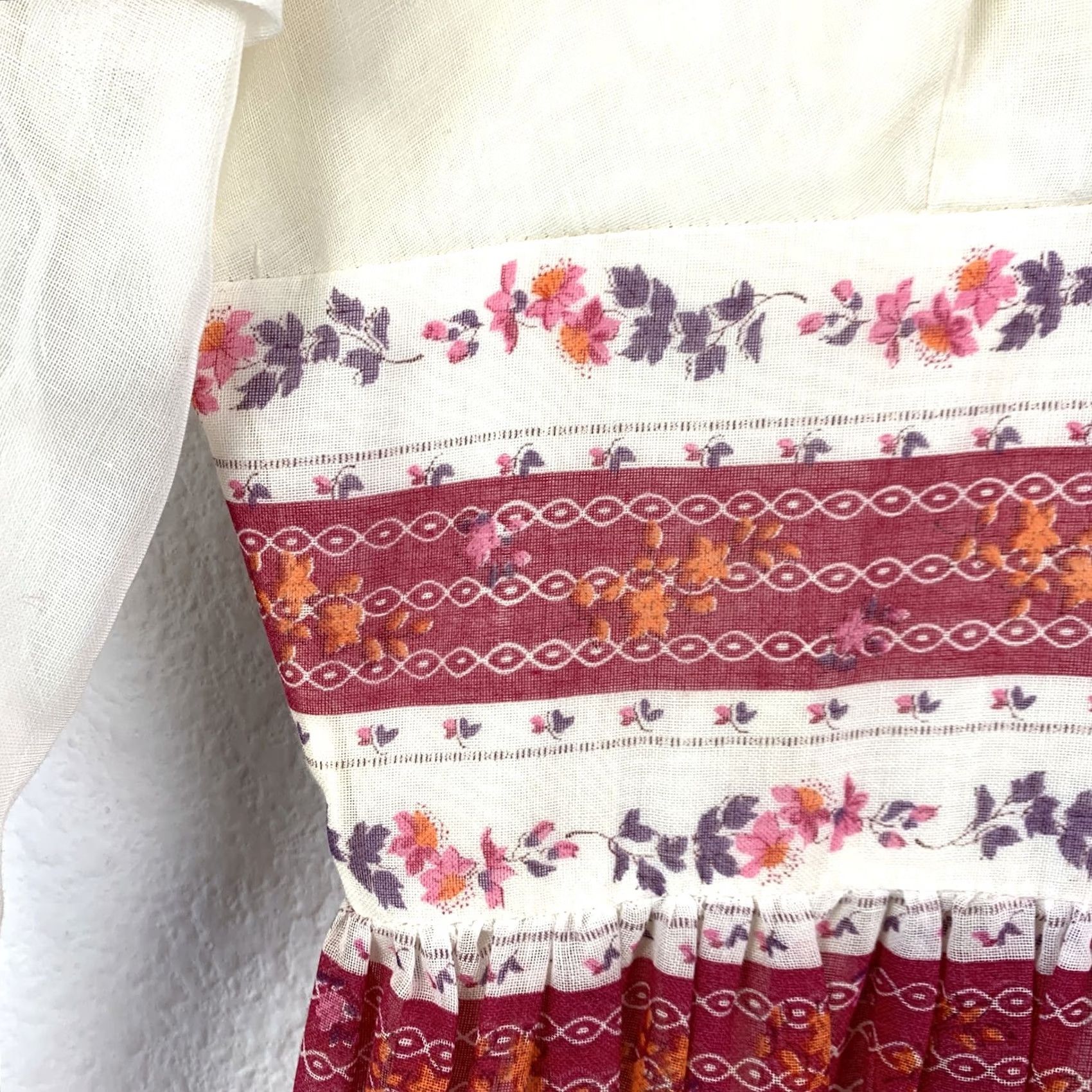 Vintage VINTAGE 60s 70s Prairie Cottagecore Maxi Dress Cream Pink Floral Ribbon Lace S M Boho Folk Romantic Size XS / US 0-2 / IT 36-38 - 3 Thumbnail