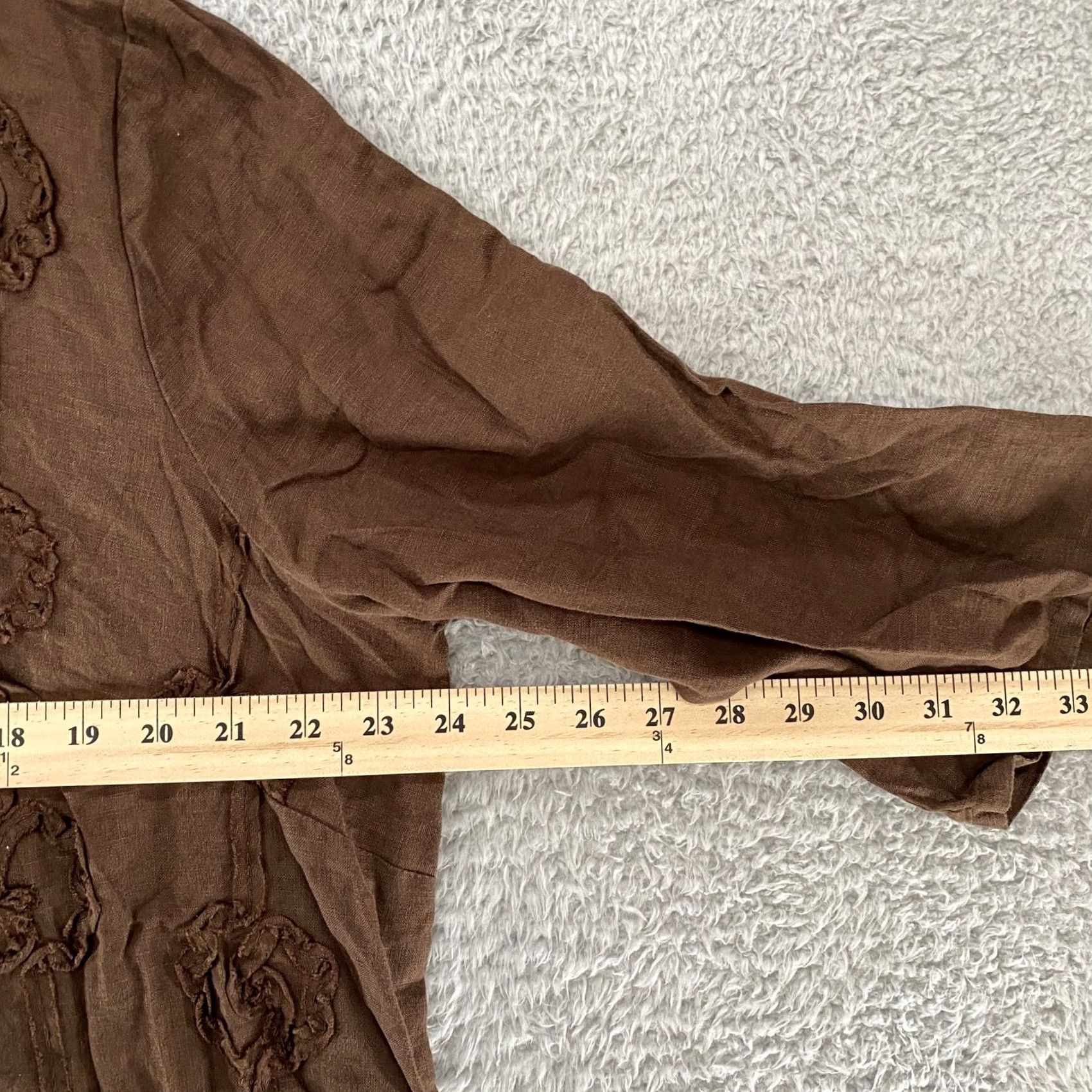 Vintage Edward Women Shirt 1X Brown Linen Button-Up Embroidered Floral Blouse Top - Casual 3/4 Sleeve, Collared, relaxed fit, Plus Size Size XL / US 12-14 / IT 48-50 - 5 Thumbnail
