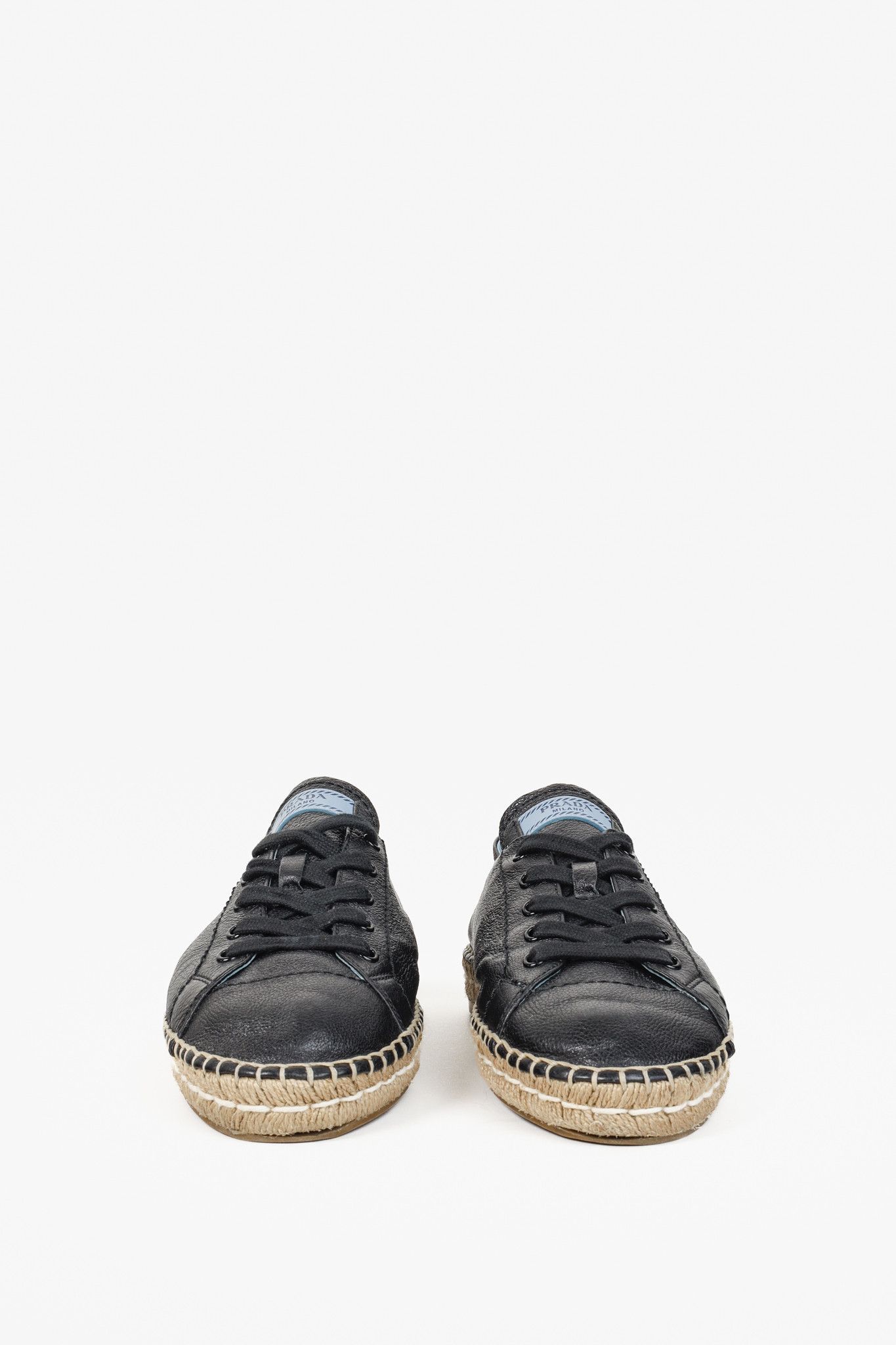 Prada Prada Black Leather Blue Tab Double Jute Platform Espadrille Size US 11 / IT 41 - 2 Thumbnail