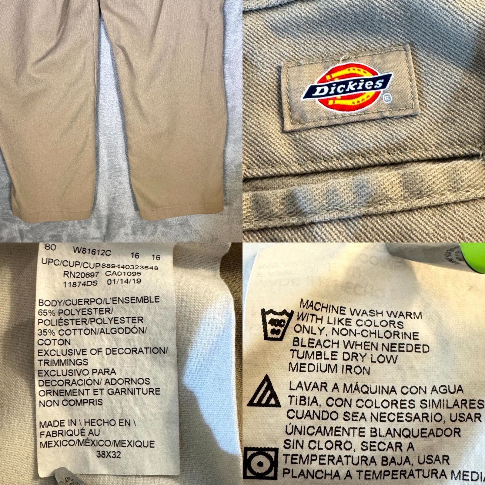 Dickies Dickies 874 Men’s Work Pants Beige Original Fit Flat Front Zip Fly Pants Mens 38 x 32 Flat Front Beige Dickies 874 Size US 38 / EU 54 - 8 Thumbnail