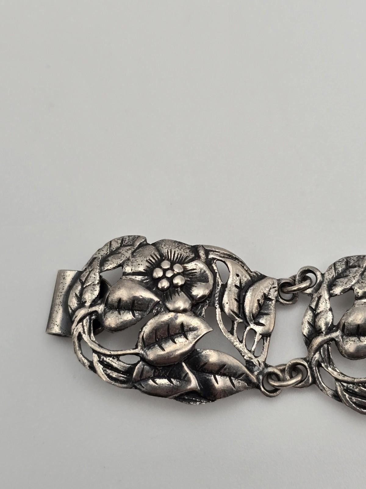 Other Vintage Danecraft Sterling Silver Floral Leaf Panel Bracelet Size ONE SIZE - 4 Thumbnail