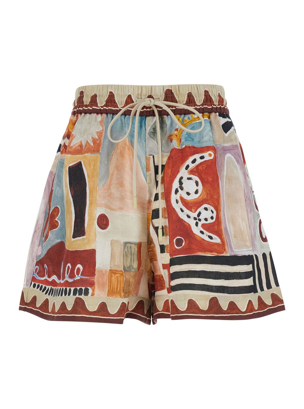 ALEMAIS 'Michelle' Multicolor Shorts with Drawstring Waist and All-Over Geometric Motif in Linen for Women Size 26" / US 2 / IT 38 - 1 Thumbnail