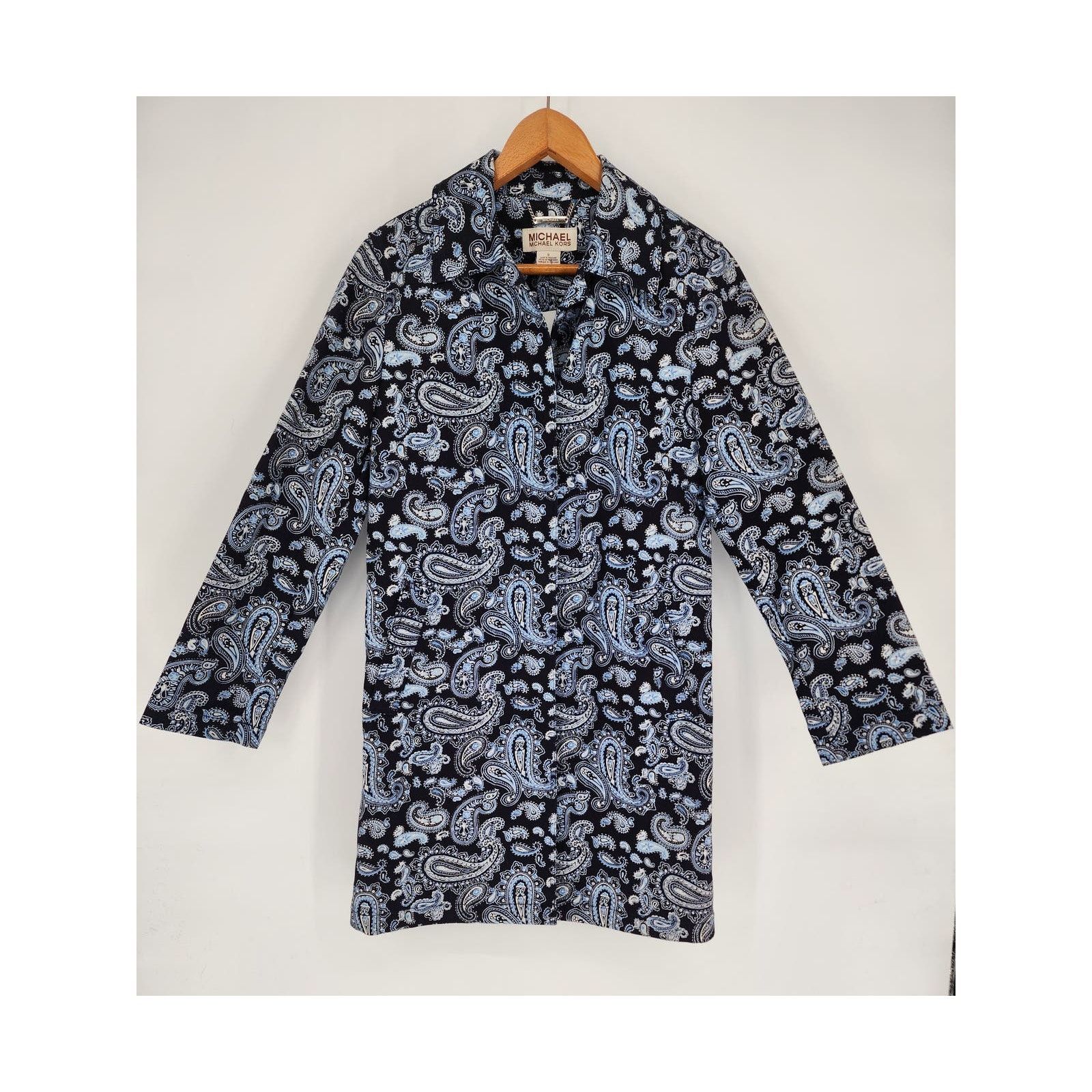 Michael Kors Michael Kors Navy Blue Paisley Dress Trench Coat Size Small Size S / US 4 / IT 40 - 1 Thumbnail