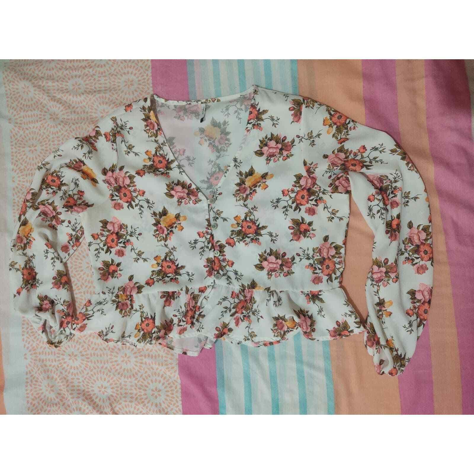 & Other Stories White Long-Sleeve Blouse with Orange Flowers Size M / US 6-8 / IT 42-44 - 6 Thumbnail