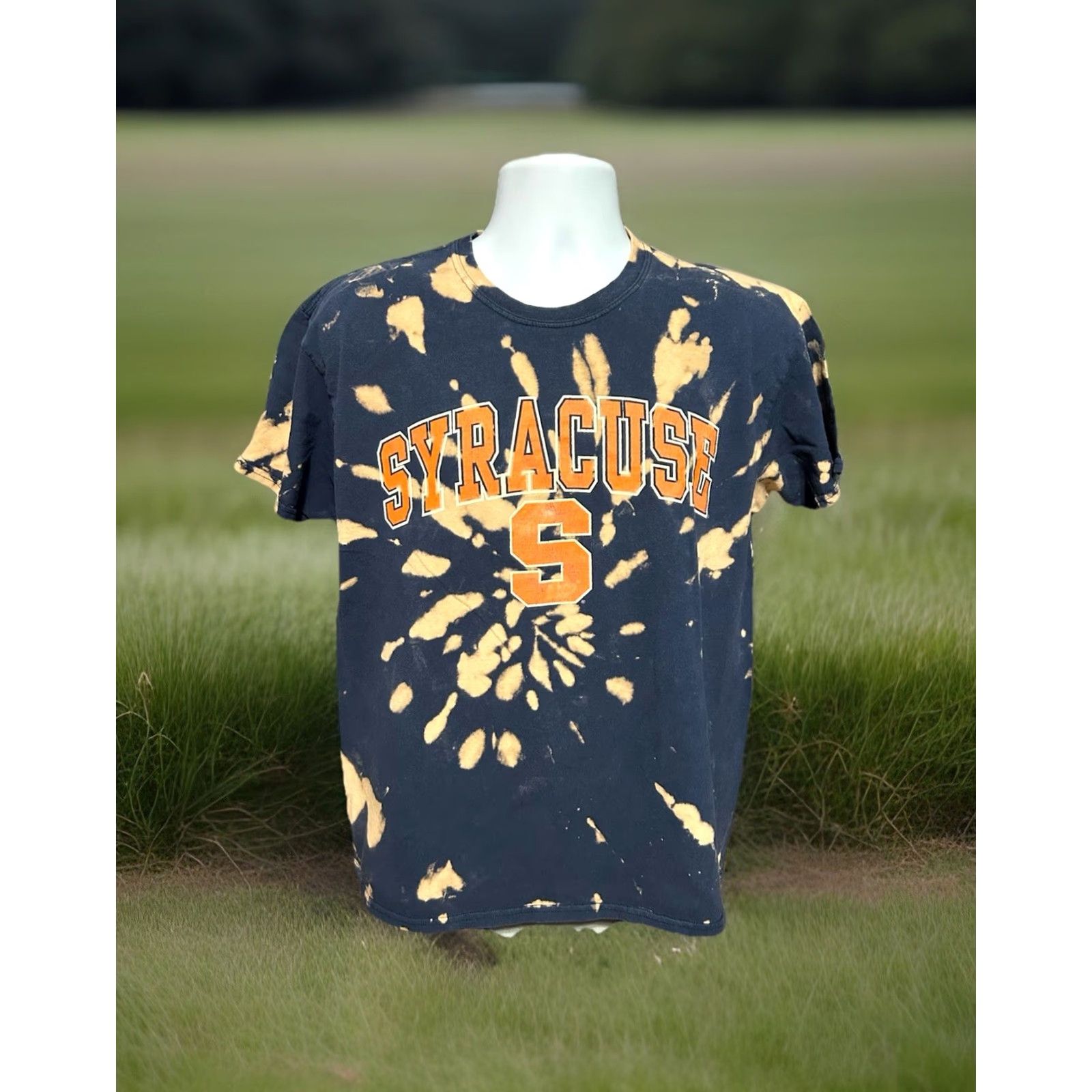 Gildan VTG Syracuse University Tie Dye Shirt Adult Large Navy Orange Gildan Heavy Cotton Graphic Print Crew Neck Short Sleeve Unisex Adults Size US L / EU 52-54 / 3 - 7 Thumbnail