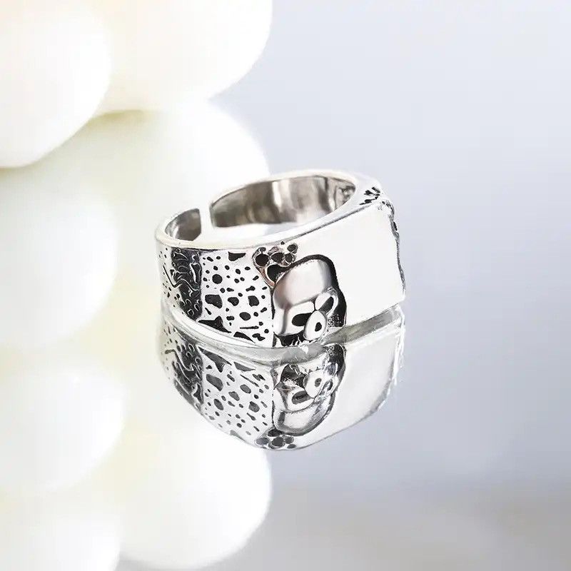 Jewelry 925 Sterling Silver Unique Skull Lines Ring Size ONE SIZE - 4 Thumbnail