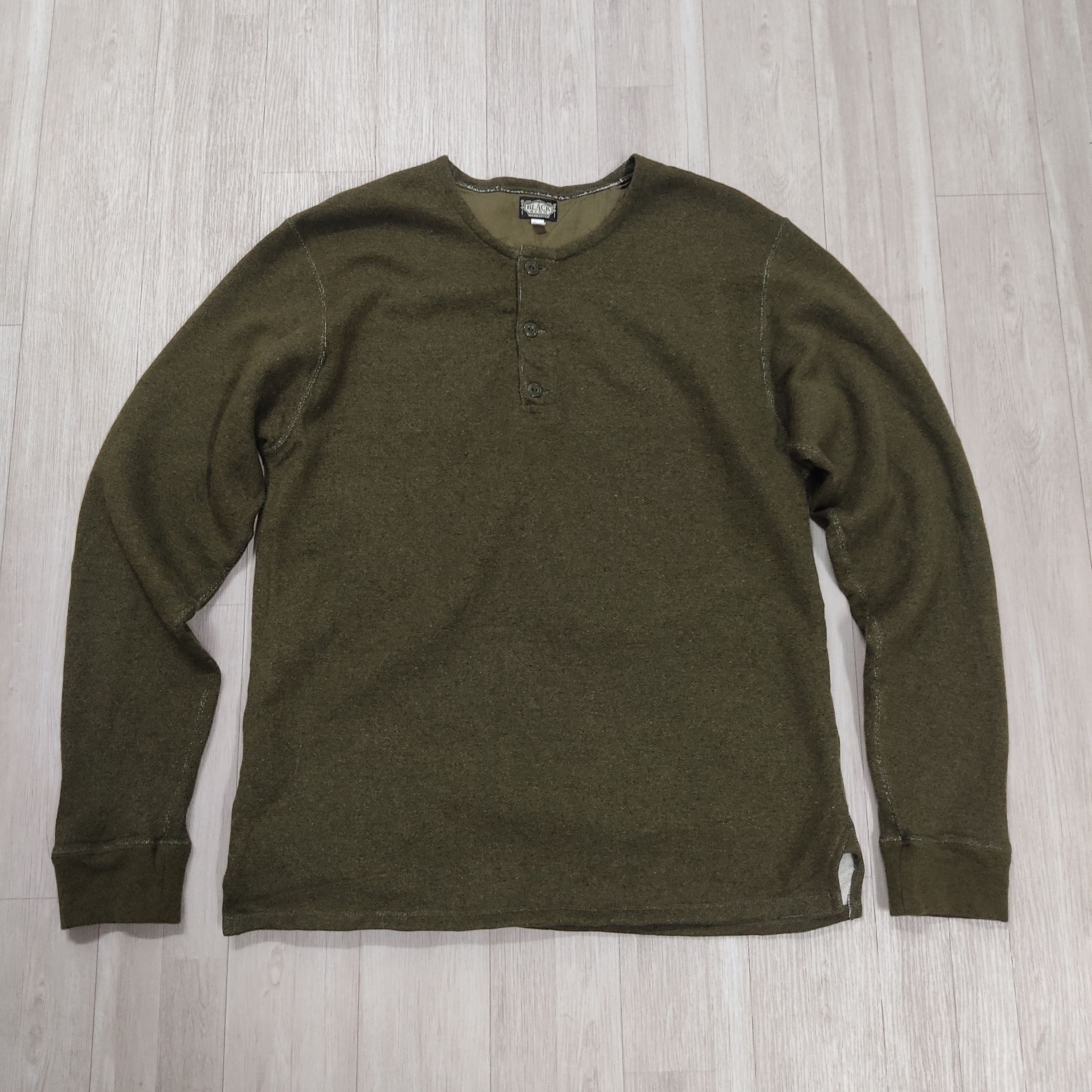 BLACK SIGN BLACK SIGN Olive Cotton Wool Cashmere Henley Sweatshirt Size US L / EU 52-54 / 3 - 3 Thumbnail