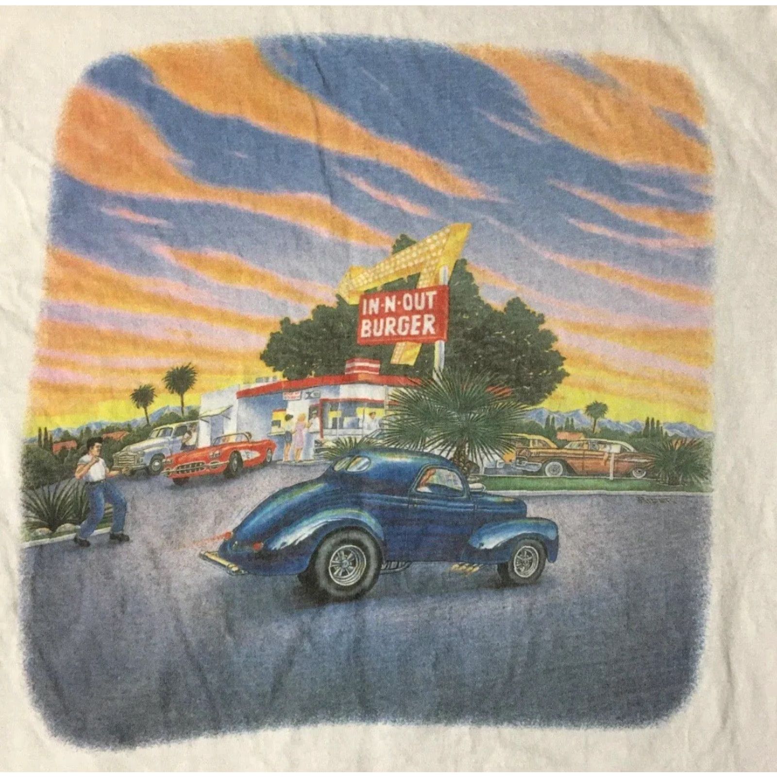 Vintage Vtg 90s In N Out Burger Faded Hot Rod Car Shirt M Fast Food Art Surf Grunge 80s Size US M / EU 48-50 / 2 - 3 Thumbnail