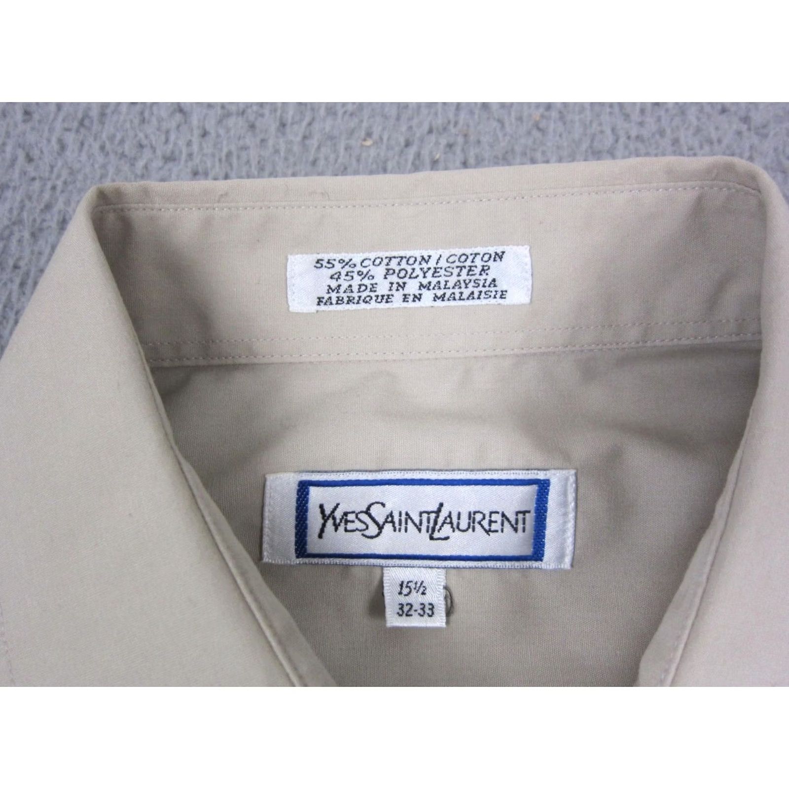 Yves Saint Laurent VINTAGE Saint Laurent YSL Shirt Mens 15.5 32-33 Beige Button-Up Dress Shirt Size 40R - 4 Thumbnail