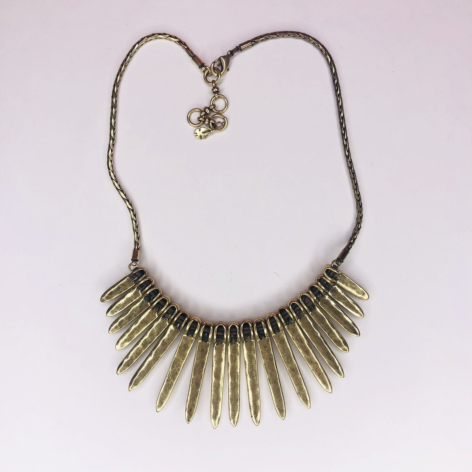 Lucky Brand LUCKY BRAND Hammered Brass & Wood Collar Necklace 18" Boho Size ONE SIZE - 3 Thumbnail