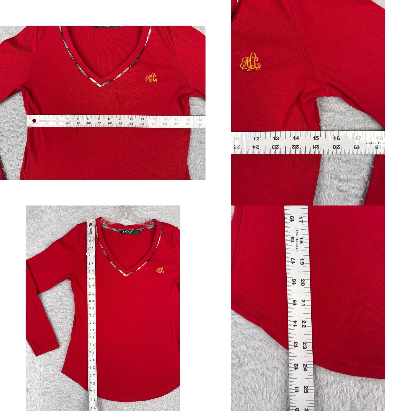 Polo Ralph Lauren VINTAGE Ralph Lauren Sport Shirt Women Small Red Cotton Blend V-Neck Long Sleeve Size S / US 4 / IT 40 - 8 Thumbnail