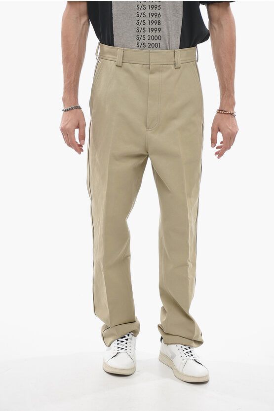 image of Ermenegildo Zegna Cotton Blend Chinos Pants With Hidden Closure in Beige, Men's (Size 33)