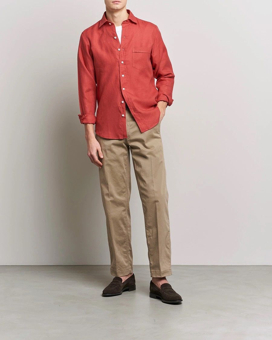 Drake's Drake's Red Linen Spread Collar Shirt Size US S / EU 44-46 / 1 - 6 Thumbnail