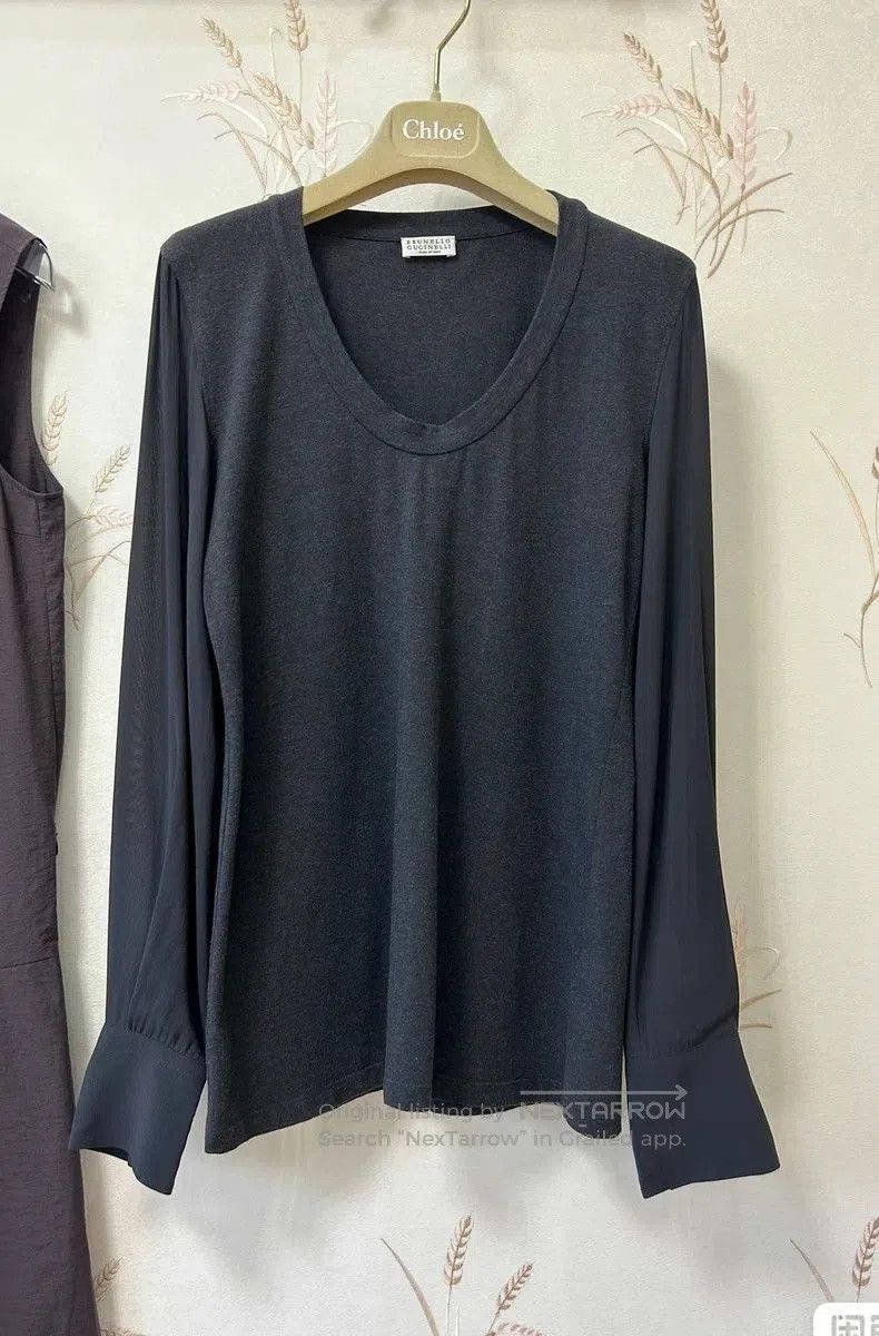 Brunello Cucinelli Brunello Cucinelli Gray Silk-Cotton Top. Size US S / EU 44-46 / 1 - 1 Thumbnail