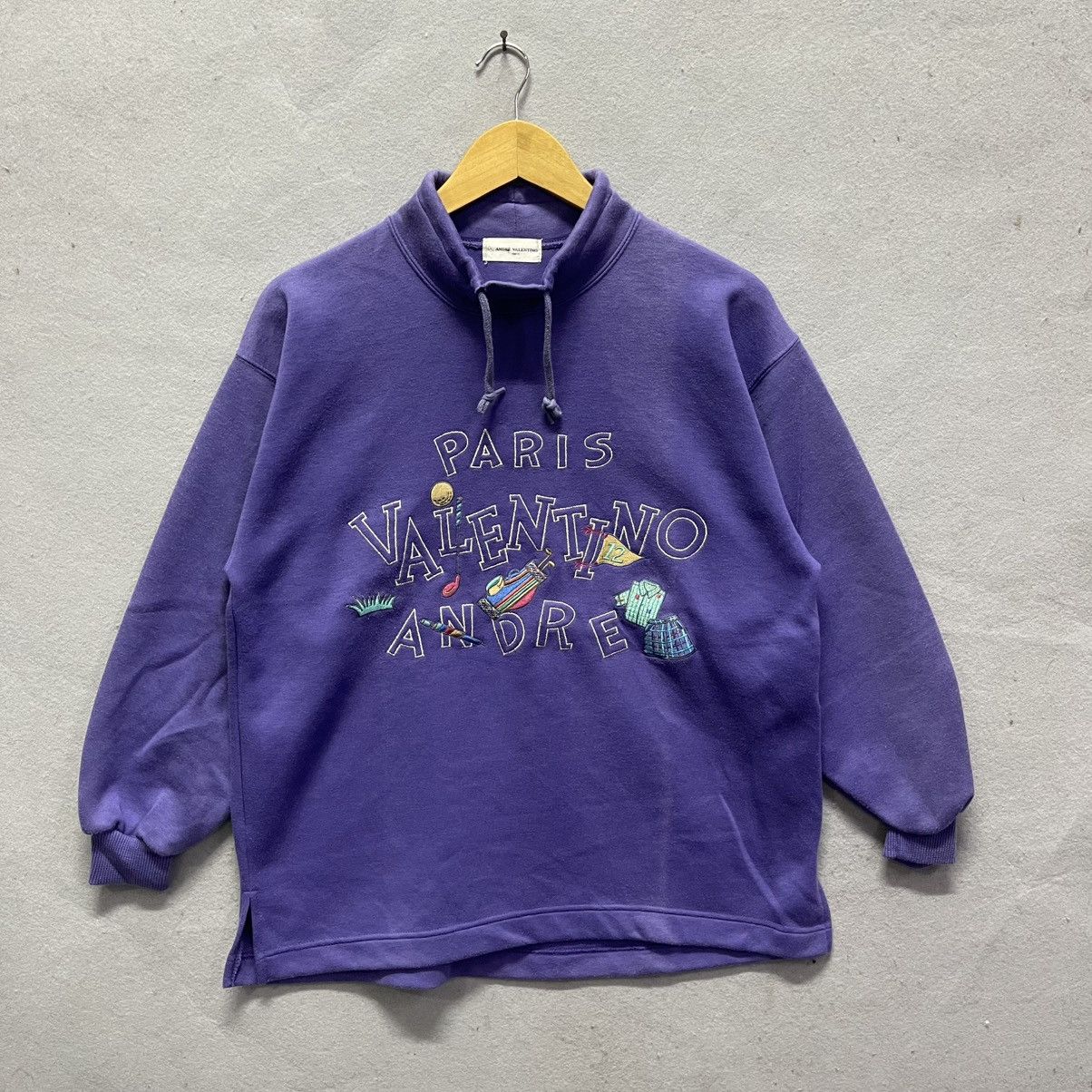 Vintage Vintage André Valentino Paris Embroidered Purple Sweatshirt Size US M / EU 48-50 / 2 - 1 Thumbnail