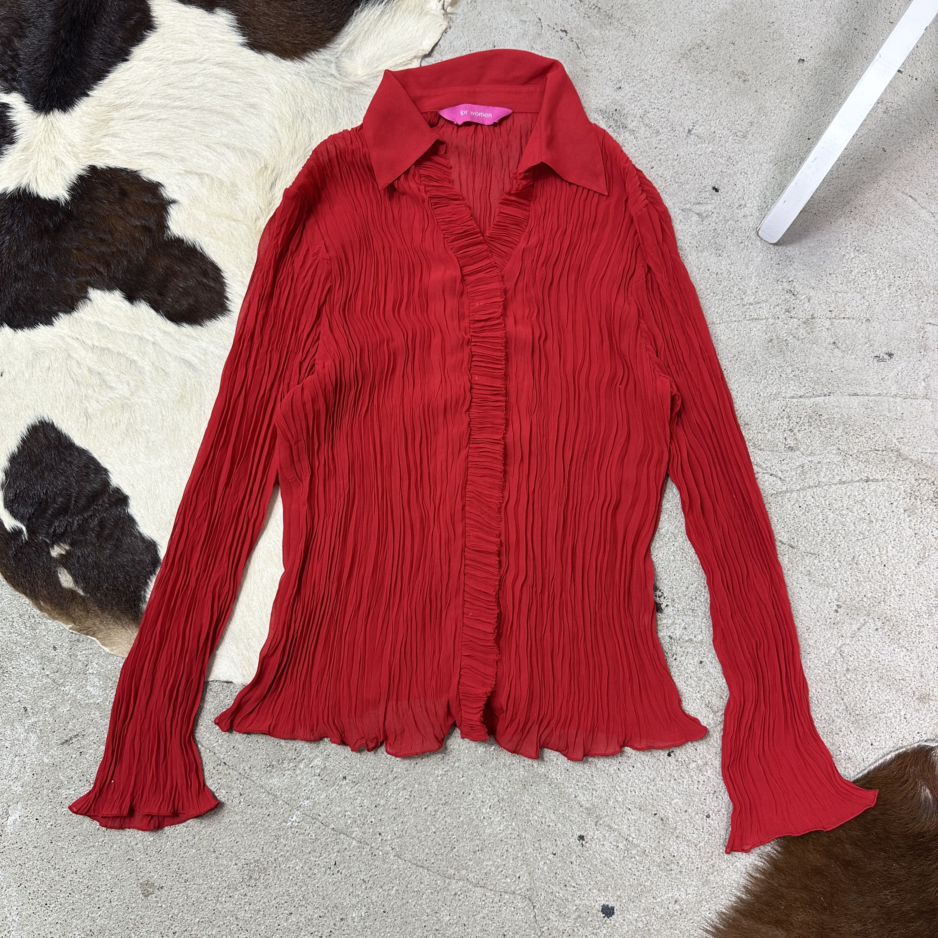 Vintage Vintage Avant Garde Cherry Red Pleated Sheer Shirt Y2K Size M / US 6-8 / IT 42-44 - 2 Thumbnail