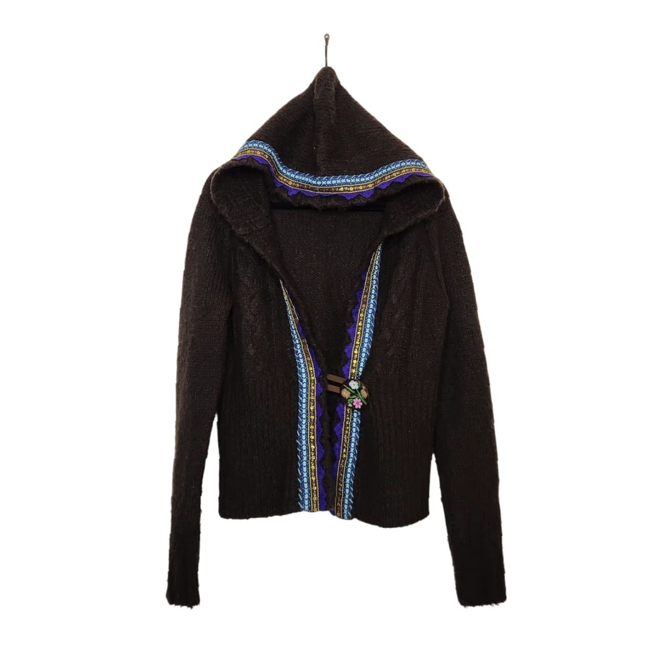 Free People VINTAGE Free People Cardigan Brown Large Knit Floral Embroidered Button Sweater Women L Size L / US 10 / IT 46 - 2 Thumbnail
