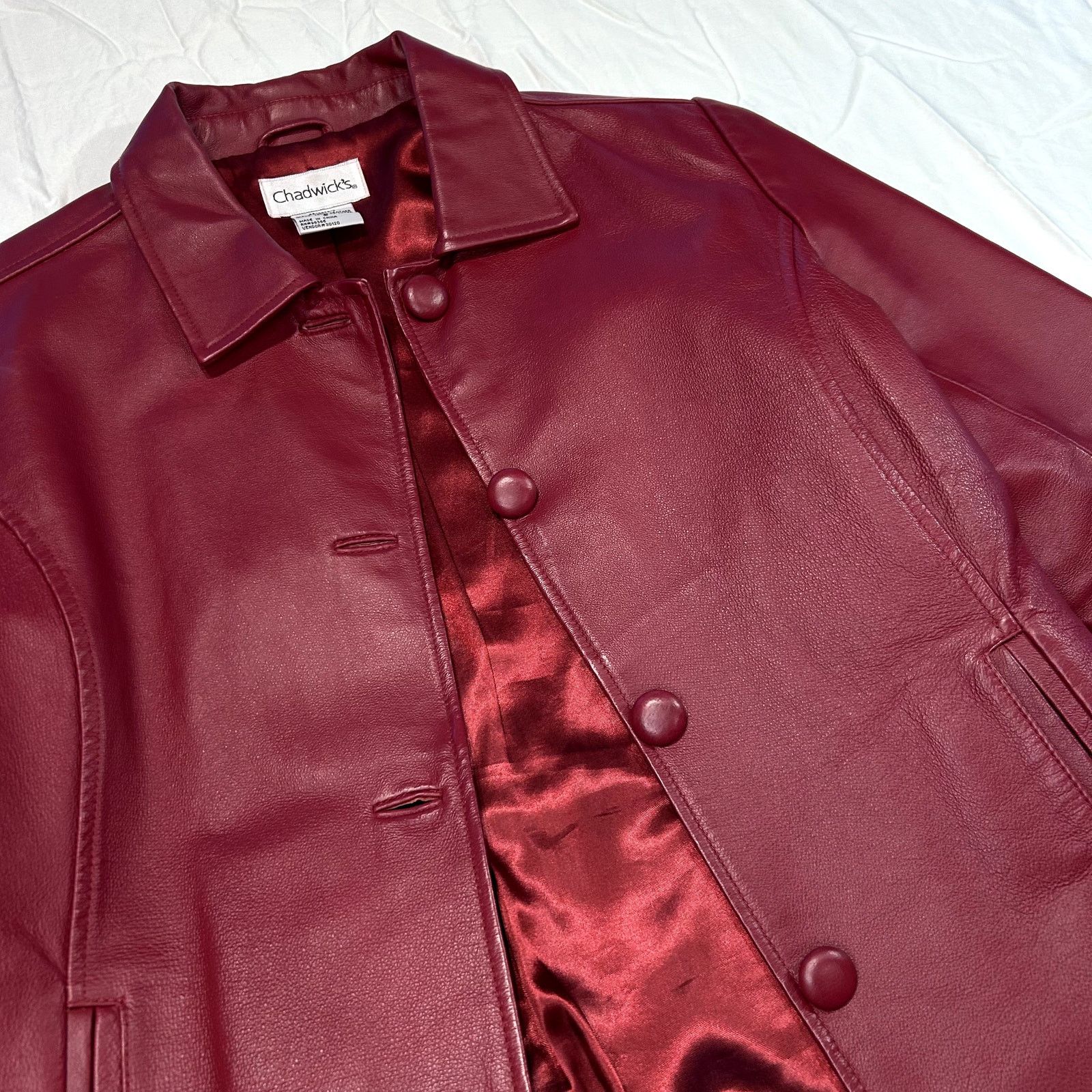 Anthropologie Chadwick's Red Leather Button Up Collared Jacket Size M Size M / US 6-8 / IT 42-44 - 4 Thumbnail