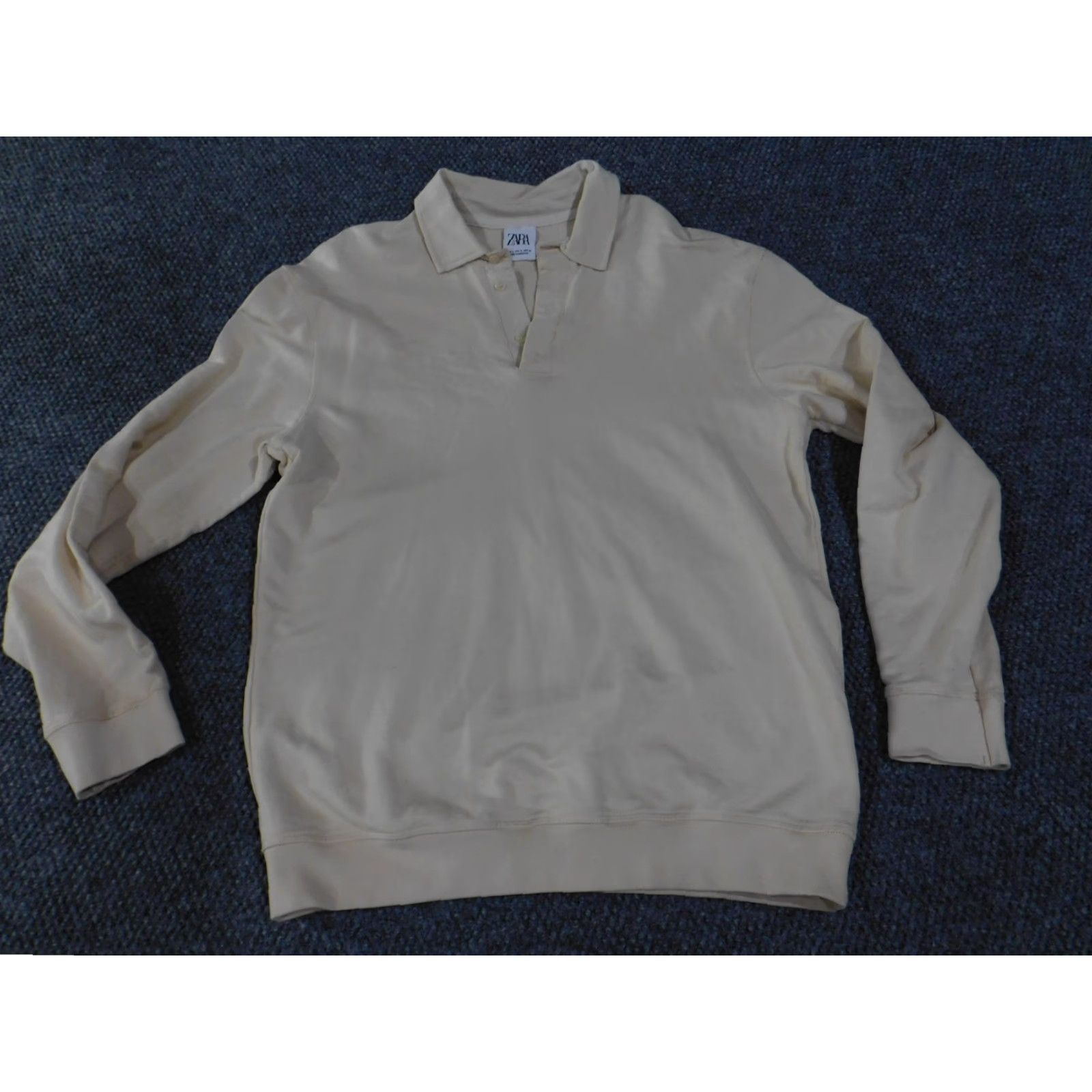 Zara VINTAGE Zara Sweatshirt Mens Small Beige Cream Collared Pullover Rib Cuffs Hem Cotton Size US S / EU 44-46 / 1 - 3 Thumbnail