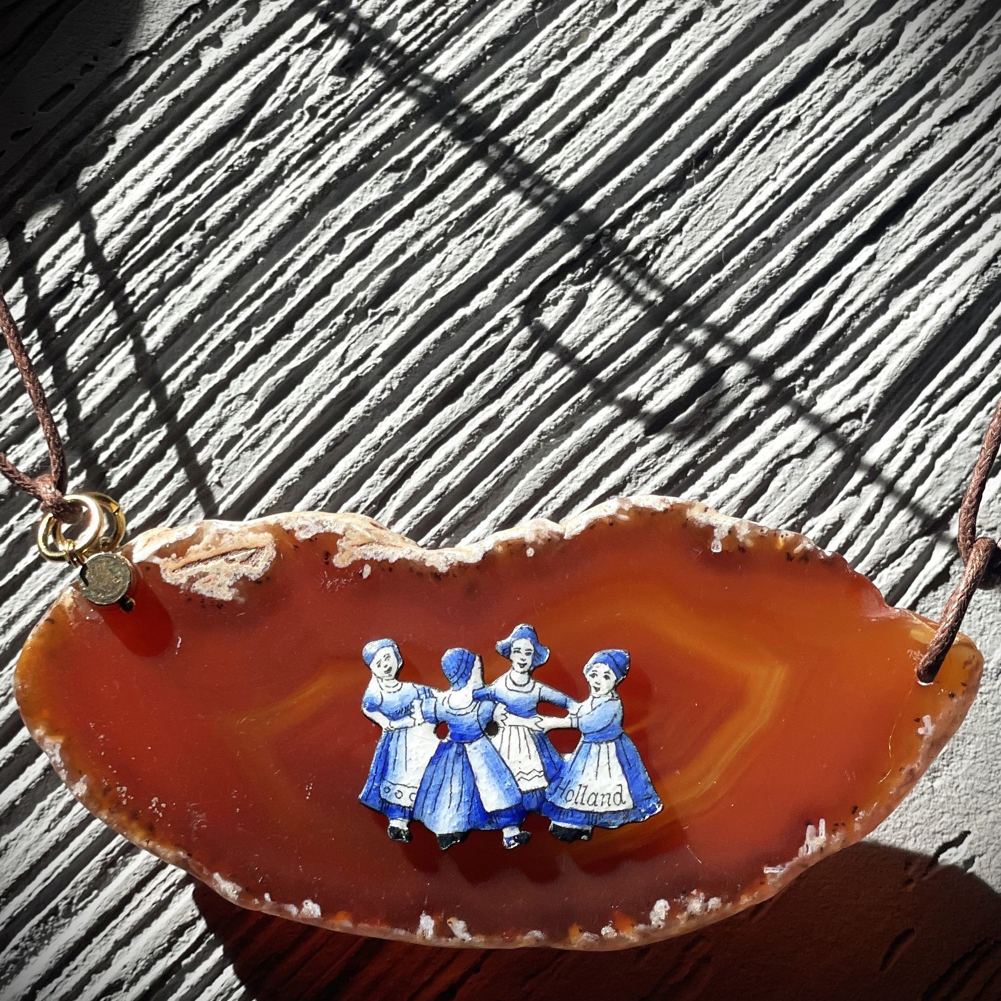 Other Agate pendant with vintage Dutch accent on leather cord. Size ONE SIZE - 9 Thumbnail