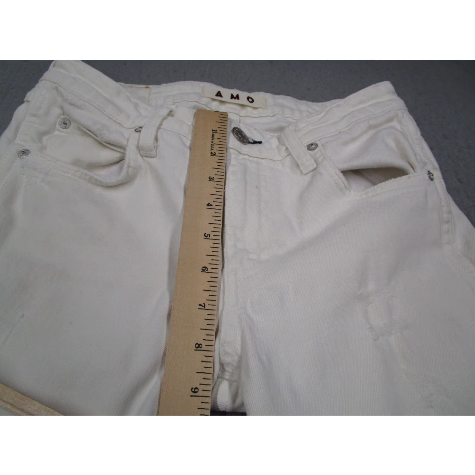 AMO AMO Jeans Womens 27 White KICK Crop Sea Salt Distressed Ankle Denim 27x23 Size 27" / US 4 / IT 40 - 6 Thumbnail