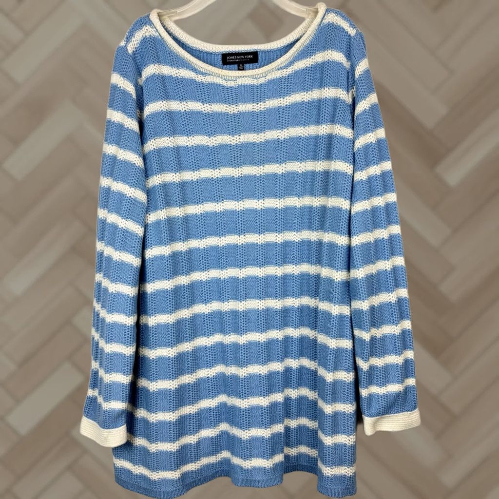 Jones New York Jones New York Sweater Womens 3X Blue Signature Stripe Knit Pullover Roll Neck Size XXL / US 16-18 / IT 52-54 - 1 Thumbnail