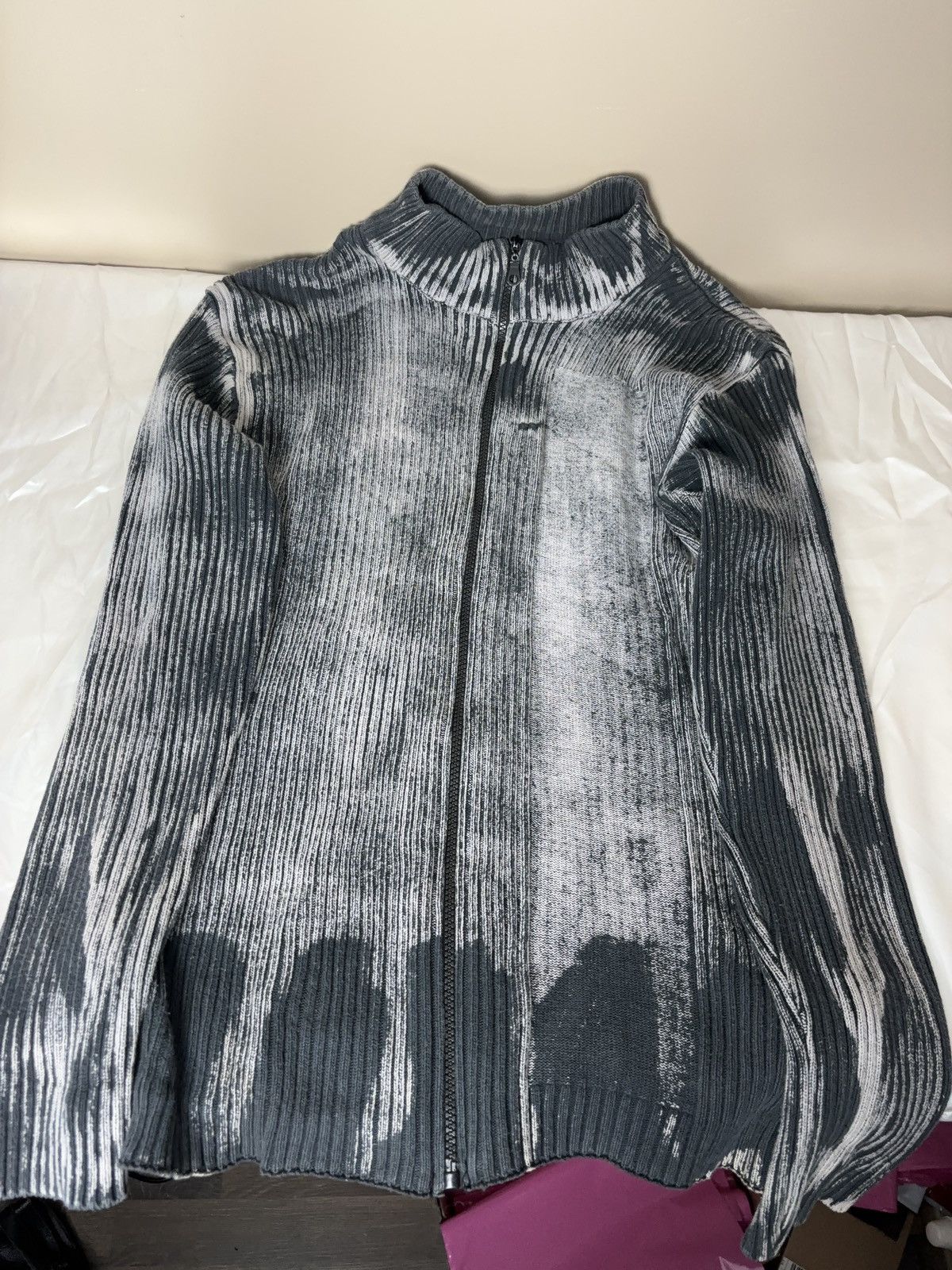 Vintage Avant Garde Zip Up Vintage Washed Knit Sweater Pullover Size US L / EU 52-54 / 3 - 7 Thumbnail