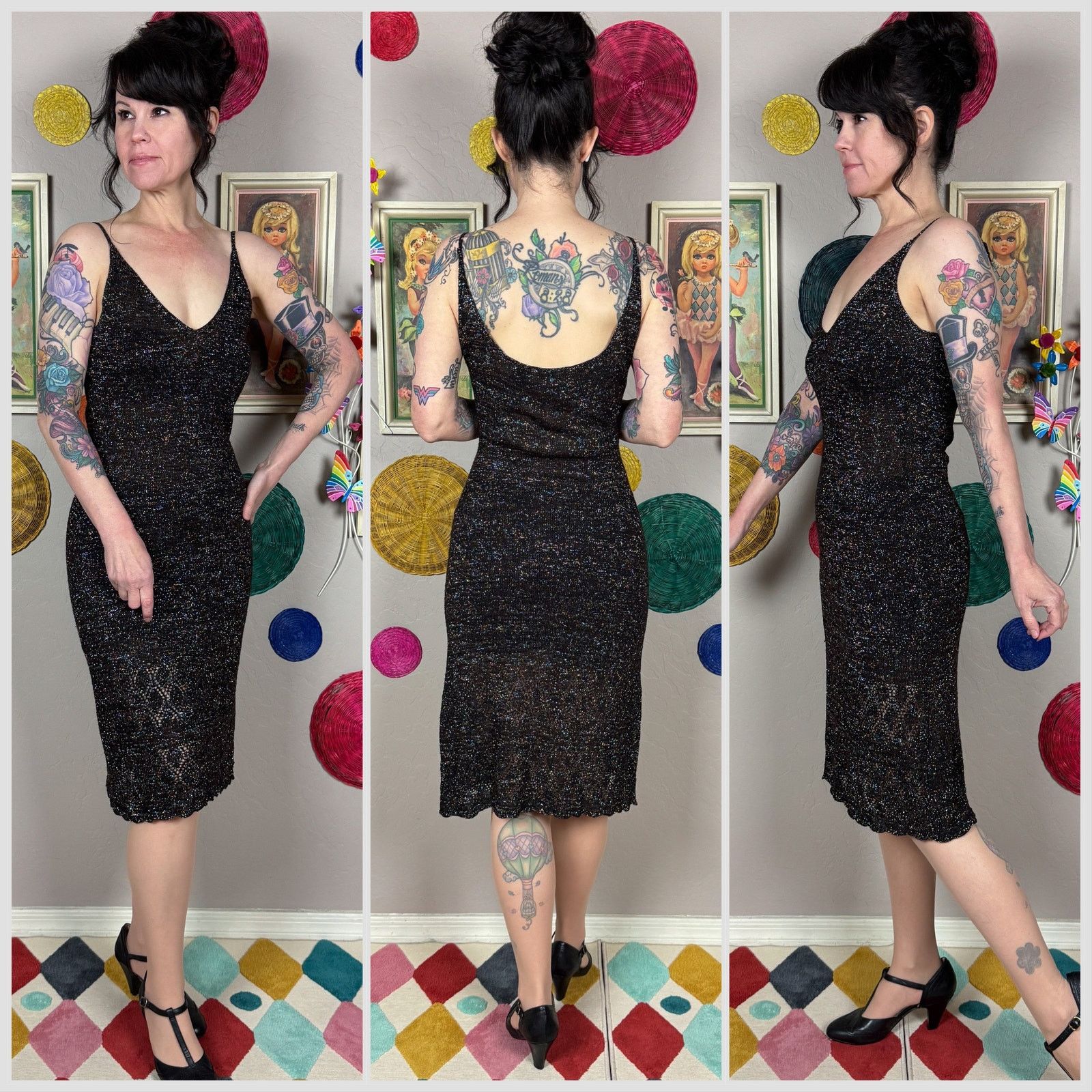 Vintage Vintage Y2K Brown Lurex Pointelle Knit Midi Sweater Dress Size M / US 6-8 / IT 42-44 - 2 Thumbnail