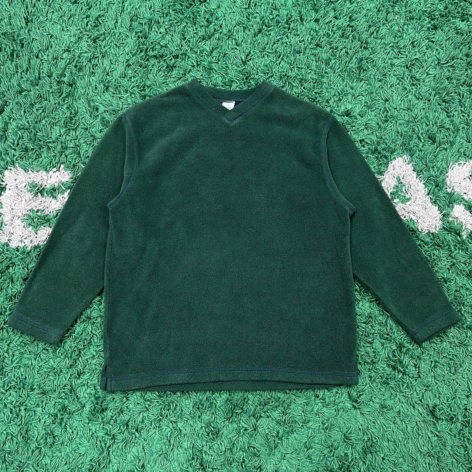 Old Navy Vintage Old Navy Fleece V Neck Green Sweater Pullover Size L / US 10 / IT 46 - 1 Thumbnail